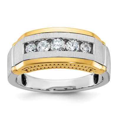 IBGoodman 14K Two-tone Men's Polished Satin and Beaded 5-Stone 1/2 Carat AA Quality Diamond Ring