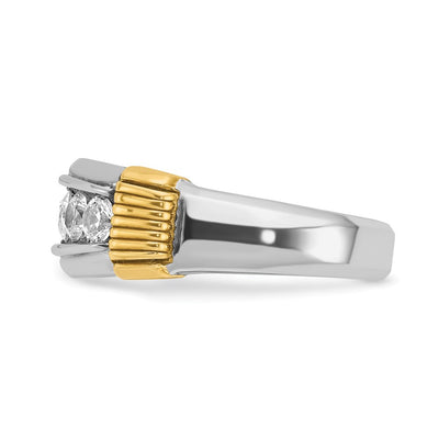IBGoodman 14K Two-tone Men's Polished and Textured 5-Stone 1 Carat AA Quality Diamond Ring