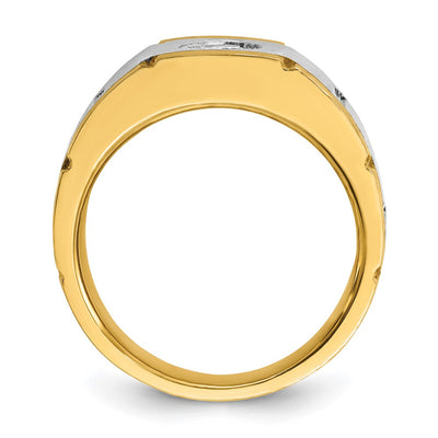 IBGoodman 14K Two-tone Men's Polished Satin and Grooved 1/2 Carat AA Quality Diamond Ring