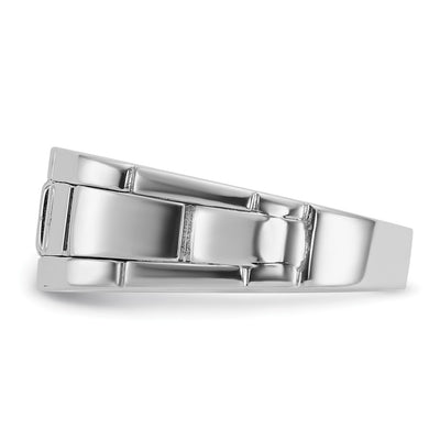 IBGoodman 14K White Gold Men's Polished and Grooved Lab Created Sapphire and 1/10 Carat AA Quality Diamond Ring