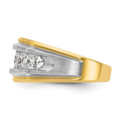 IBGoodman 14K with White Rhodium Men's Polished Satin and Grooved 7-Stone 1 1/5 Carat AA Quality Diamond Ring