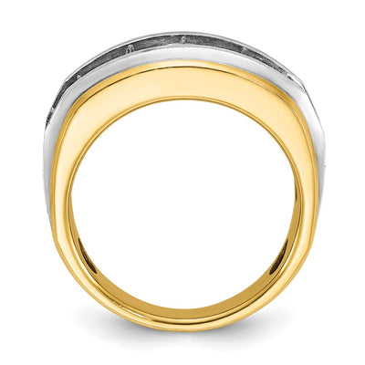 IBGoodman 14K with White Rhodium Men's Polished Satin and Grooved 7-Stone 2 Carat AA Quality Diamond Ring