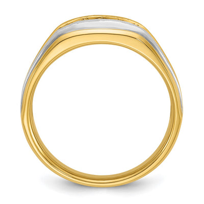 IBGoodman 14K with White Rhodium Men's Polished Satin and Grooved 5-Stone 1/4 Carat AA Quality Diamond Ring