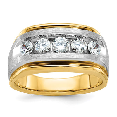 IBGoodman 14K Two-tone Men's Polished Satin and Grooved 5-Stone 1 Carat AA Quality Diamond Ring
