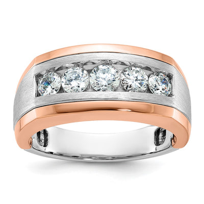IBGoodman 14K White and Rose Gold Men's Polished and Satin 5-Stone 1 Carat AA Quality Diamond Ring