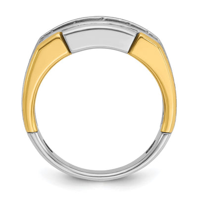 IBGoodman 14K Two-tone Men's Polished Satin and Grooved 5-Stone 1 Carat AA Quality Diamond Ring