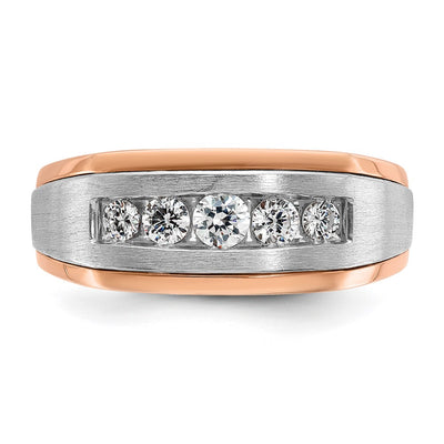 IBGoodman 14K White and Rose Gold Men's Polished Satin and Grooved 5-Stone 1/2 Carat AA Quality Diamond Ring