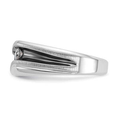 IBGoodman 14K White Gold with Black Rhodium Men's Polished Satin and Grooved 3-Stone 1/2 Carat AA Quality Diamond Ring