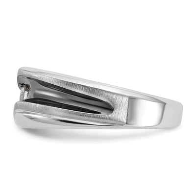 IBGoodman 14K White Gold with Black Rhodium Men's Polished Satin and Grooved Solitaire 1/5 Carat AA Quality Diamond Ring