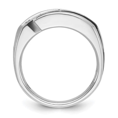 IBGoodman 14K White Gold with Black Rhodium Men's Polished Satin and Grooved 1 Carat AA Quality Diamond Ring