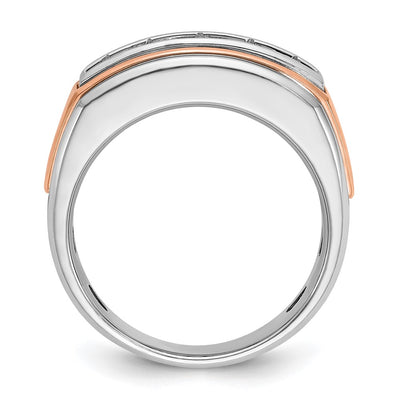 IBGoodman 14K White and Rose Gold Men's Polished and Grooved 5-Stone 1 Carat AA Quality Diamond Ring
