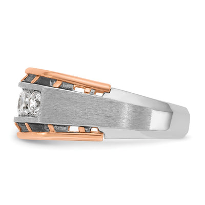 IBGoodman 14K White and Rose Gold Men's Polished Satin and Cut-Out 5-Stone 1 Carat AA Quality Diamond Ring