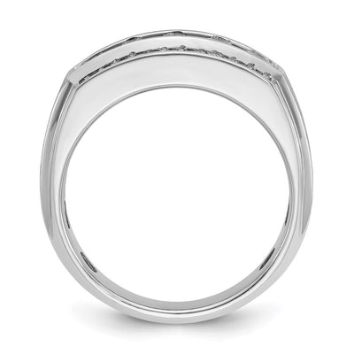 IBGoodman 14K White Gold Men's Polished and Satin 3-Row 1 1/4 Carat AA Quality Diamond Ring