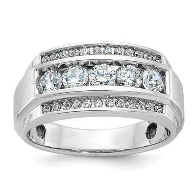 IBGoodman 14K White Gold Men's Polished and Satin 3-Row 1 1/4 Carat AA Quality Diamond Ring