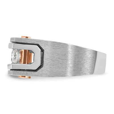 IBGoodman 14K White and Rose Gold with Black Rhodium Men's Polished Satin and Grooved 5-Stone 1 Carat AA Quality Diamond Ring