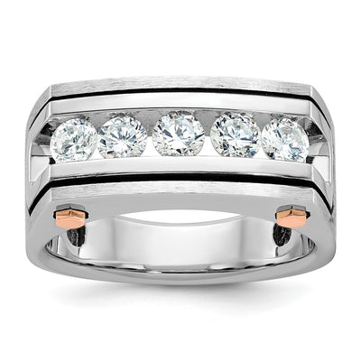 IBGoodman 14K White and Rose Gold with Black Rhodium Men's Polished Satin and Grooved 5-Stone 1 Carat AA Quality Diamond Ring