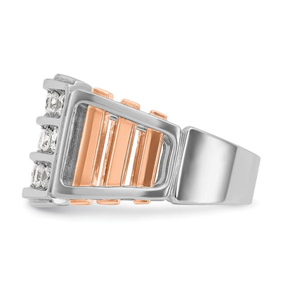 IBGoodman 14K White and Rose Gold Men's Polished and Cut-Out 3-Row 1 1/5 Carat AA Quality Diamond Ring