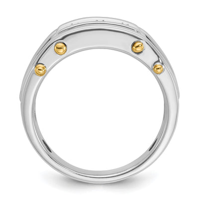 IBGoodman 14K Two-tone Men's Polished Grooved and Cut-Out 3-Stone 1/2 Carat AA Quality Diamond Ring