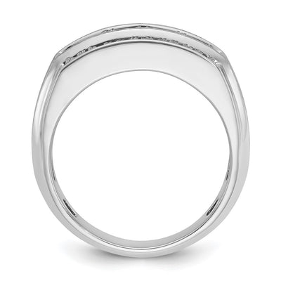 IBGoodman 14K White Gold Men's Polished and Satin 3-Row 2 1/8 Carat AA Quality Diamond Ring
