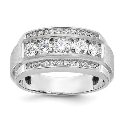 IBGoodman 14K White Gold Men's Polished and Satin 3-Row 2 1/8 Carat AA Quality Diamond Ring