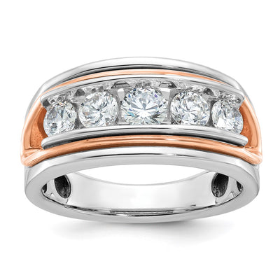 IBGoodman 14K White and Rose Gold Men's Polished and Cut-Out 5-Stone 1 1/5 Carat AA Quality Diamond Ring