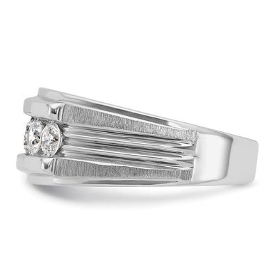 IBGoodman 14K White Gold Men's Polished Brushed and Grooved 5-Stone 1 Carat AA Quality Diamond Ring