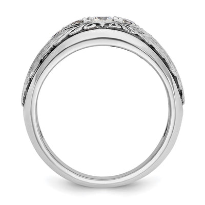 IBGoodman 14K White Gold with Black Rhodium Men's Polished and Textured 5-Stone 1/2 Carat AA Quality Diamond Ring