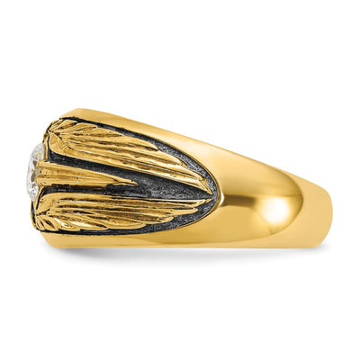 IBGoodman 14K with Black Rhodium Men's Polished and Textured Solitaire 1/2 Carat AA Quality Diamond Ring