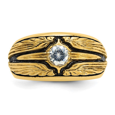 IBGoodman 14K with Black Rhodium Men's Polished and Textured Solitaire 1/2 Carat AA Quality Diamond Ring