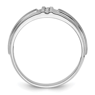 IBGoodman 14K White Gold Men's Polished and Satin 3-Stone 1/20 Carat AA Quality Diamond Ring