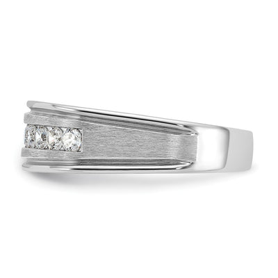 IBGoodman 14K White Gold Men's Polished Brushed and Grooved 9-Stone 1/2 Carat AA Quality Diamond Ring