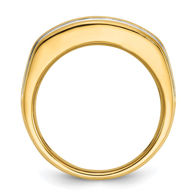 IBGoodman 14K with White Rhodium Men's Polished and Grooved 2-Row 2 Carat AA Quality Diamond Ring
