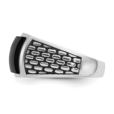 IBGoodman 14K White Gold with Black Rhodium Men's Polished and Textured Onyx Ring