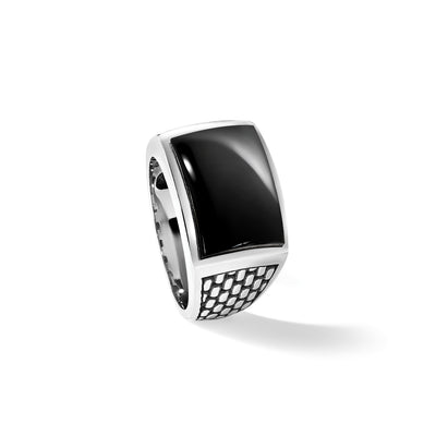 IBGoodman 14K White Gold with Black Rhodium Men's Polished and Textured Onyx Ring