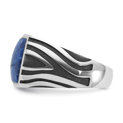 14K White Gold with Black Rhodium IBGoodman Men's Lapis Complete Ring
