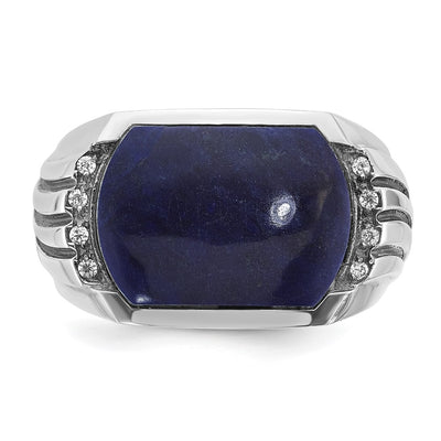14K White Gold IBGoodman Men's w/Black Rhodium Lapis Diamond Complete Ring