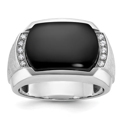 IBGoodman 14K White Gold Men's Polished and Satin Onyx and 1/10 Carat AA Quality Diamond Ring