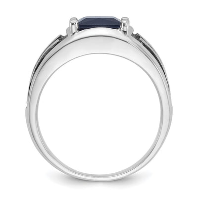 14K White Gold with Black Rhodium IBGoodman Men's Created Sapphire Complete Ring