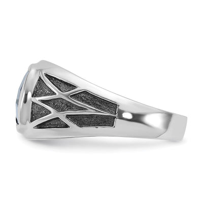 14K White Gold with Black Rhodium IBGoodman Men's Created Sapphire Complete Ring