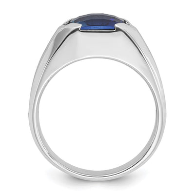 14K White Gold IBGoodman Men's Created Sapphire and 1/20 carat Diamond Complete Ring
