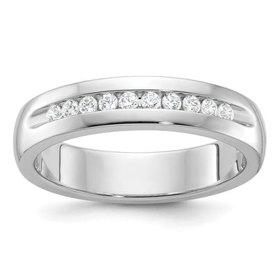 IBGoodman 14K White Gold Men's Polished and Grooved 10-Stone 1/4 Carat AA Quality Diamond Ring