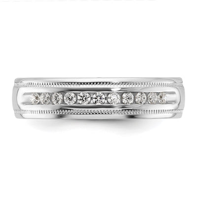 IBGoodman 14K White Gold Men's Polished and Milgrain 11-Stone 1/4 Carat AA Quality Diamond Ring