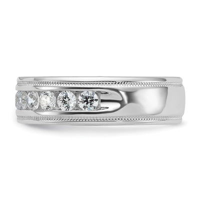 IBGoodman 14K White Gold Men's Polished and Milgrain 11-Stone 1 Carat AA Quality Diamond Ring