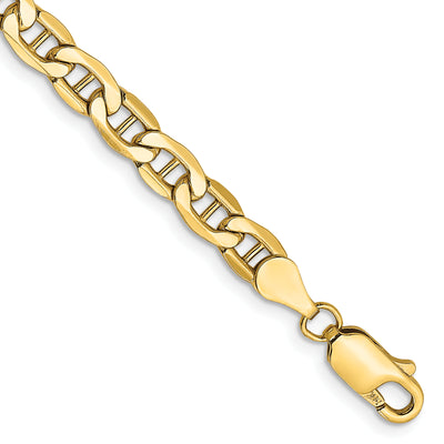 14K Semi-Solid Anchor with Lobster Clasp Bracelet, 7 x 4.75mm