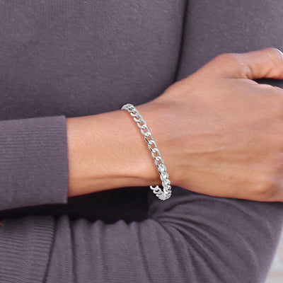 14K White Gold Semi-Solid Curb with Lobster Clasp Bracelet, 7 x 5.25mm