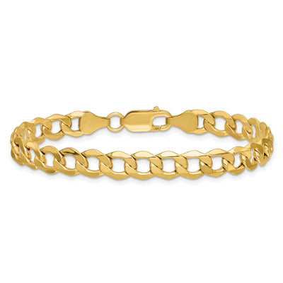 14K Semi-Solid Curb with Lobster Clasp Bracelet, 7 x 6.5mm