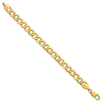14K Semi-Solid Curb with Lobster Clasp Bracelet, 7 x 9mm