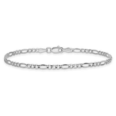 14K White Gold Semi-Solid Figaro with Lobster Clasp Bracelet, 7 x 2.5mm