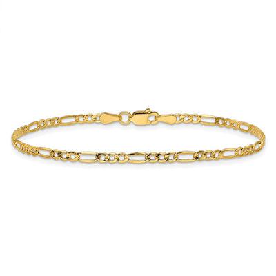 14K Semi-Solid Figaro with Lobster Clasp Bracelet, 7 x 2.5mm
