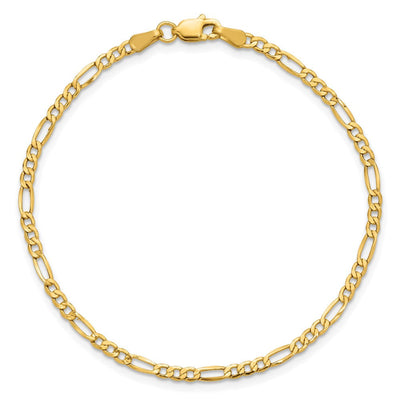 14K Semi-Solid Figaro with Lobster Clasp Bracelet, 7 x 2.5mm